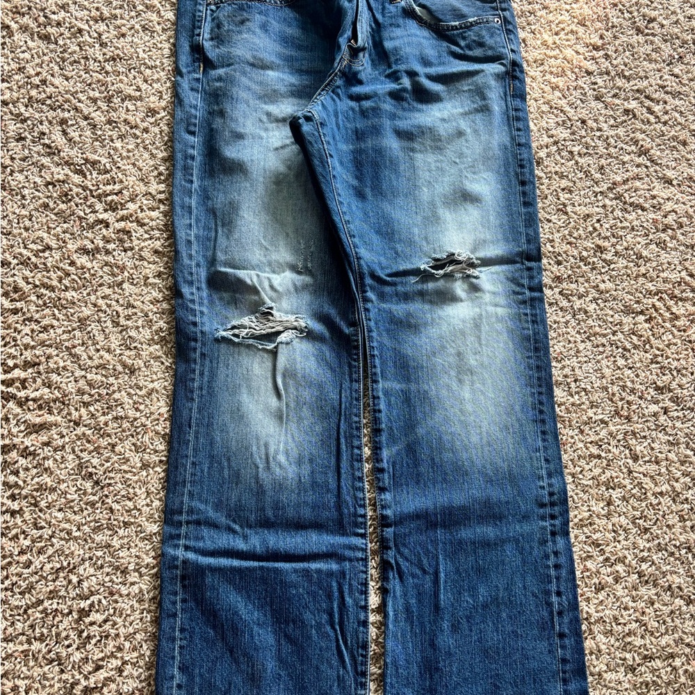 American Eagle Outfitters Blue Bootcut Jeans with Distressed Details